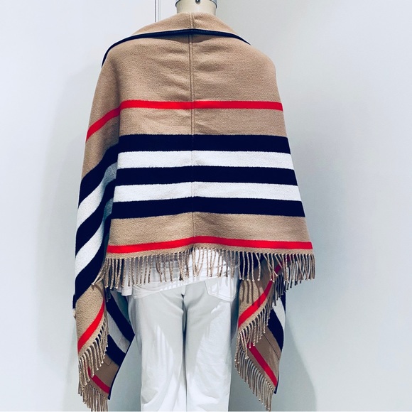 BURBERRY ICON STIPE WOOL CASHMERE JACQUARD WRAP / STOLE. - Picture 10 of 13